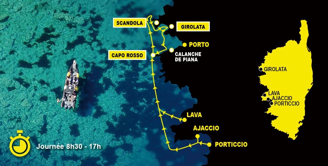 Vous mettrez le Cap sur la mythique Réserve de Scandola et Capo Rosso à la découverte de ses grottes et ses fabuleuses piscines naturelles. Vous serez subjugués par les majestueuses Calanches de Piana sites classés au Patrimoine Mondial de l'Unesco.