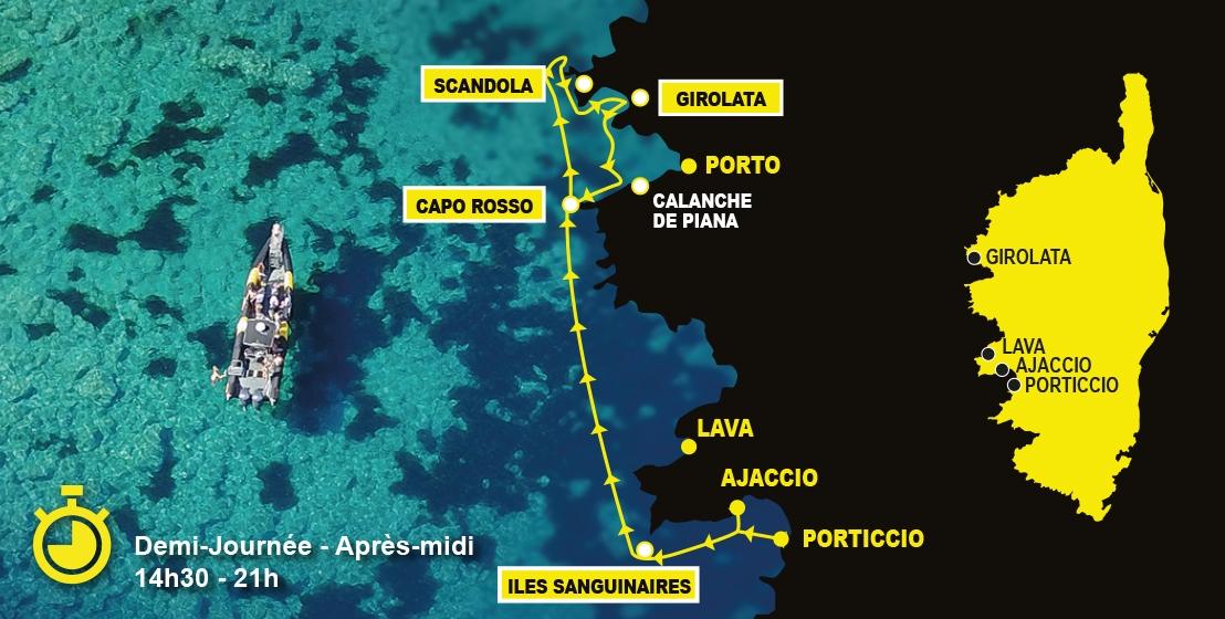 A bord de notre nouveau bateau A Muredda plus luxueux et plus puissant, vous mettrez le Cap sur Capo Rosso à la découverte de ses grottes et ses fabuleuses piscines naturelles. Vous serez subjugués par les majestueuses Calanches de Piana et la mythique Réserve de Scandola, sites classés au Patrimoine Mondial de l'Unesco.
